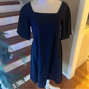 Lykke Wulff Navy Linen Square Neck Dress XS 4 Minimalist Scandinavian Luxury